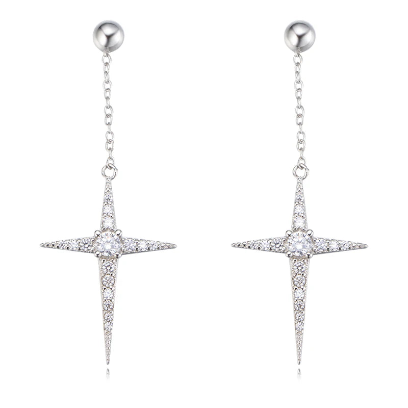 Findings Designer Bling Starburst Cross Psj Brass 18k Gold Plated Cubic Zirconia Drop Earrings for Women Girls