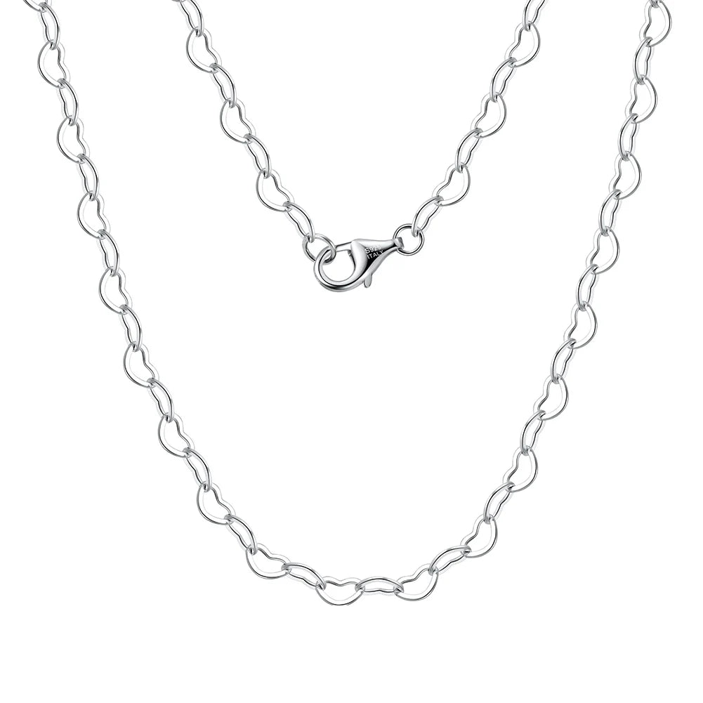 SC70 RINNTIN 925 Sterling Silver Fashion Jewelry Necklaces Rhodium Plated 4mm*2.8mm Heart Link Chain for Women