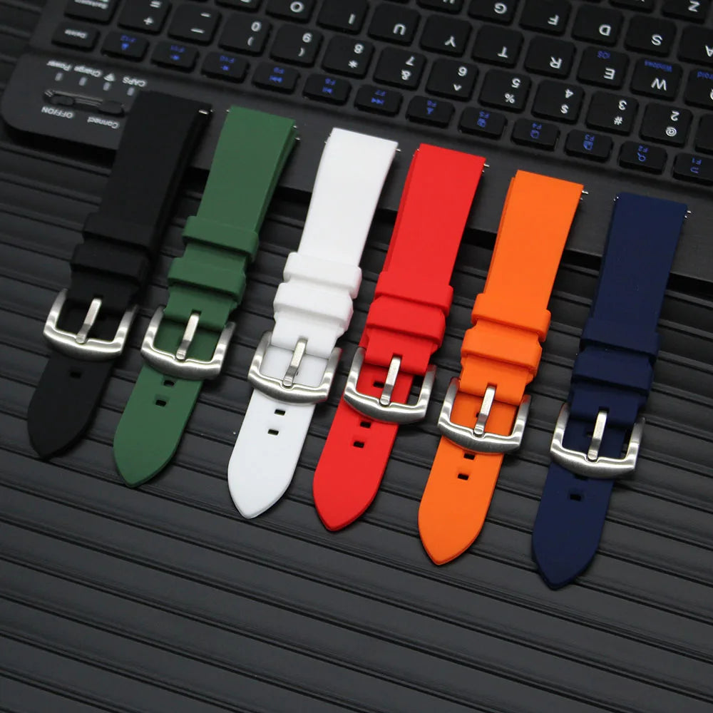Factory Direct Sale Silicone Watch Strap 18mm 20mm 22mm 24mm Quick Release Curved End Rubber Watch Bands for Diving Watches