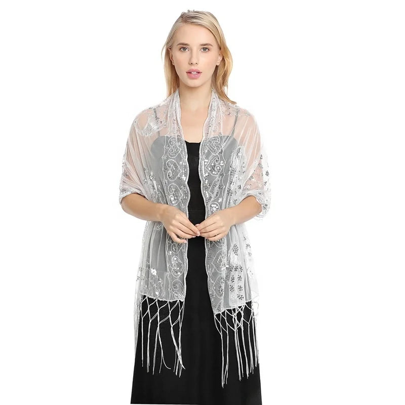 MIO Bridal Wedding Party Evening Shawl Wrap New Arrival Luxury Sequins Shiny Scarf for Women Lady Girls