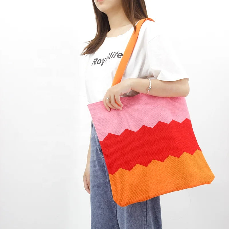 Women's Fashion Knitted Bag Crochet Shoulder Tote Wholesale Hot Style Portable Shopping Bag