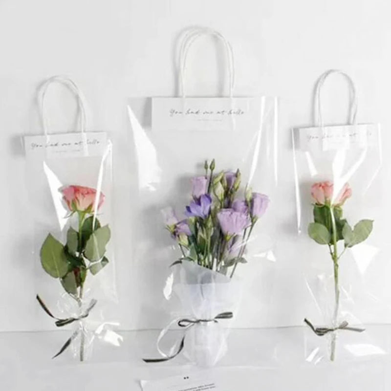 Clear Flower Bag Waterproof Gift Carrier Bag Rectangle Transparent Bouquet Fruit Carry  Packaging Bag