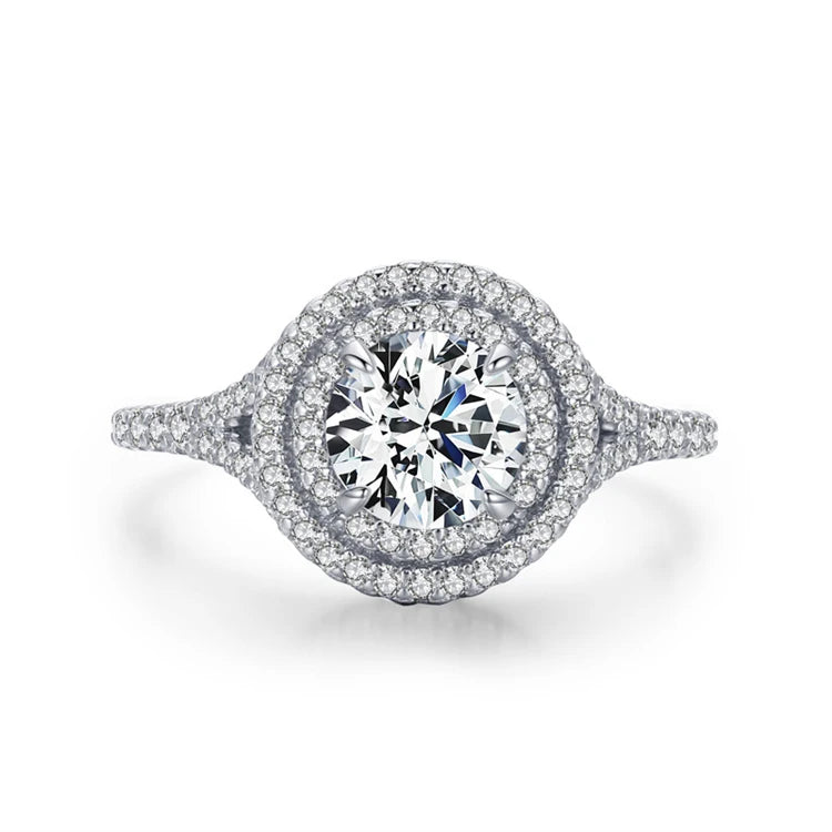 Full Diamond Round Row Micro Pave Insert Zircon Diamond Ring 925 Sterling Silver Ring for Women
