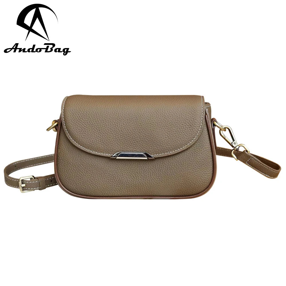 AndoBag Shoulder Crossbody Bags for Women Genuine Cow Leather Cell Phone Purse Fashion Simple Small Squrare Bag 9393