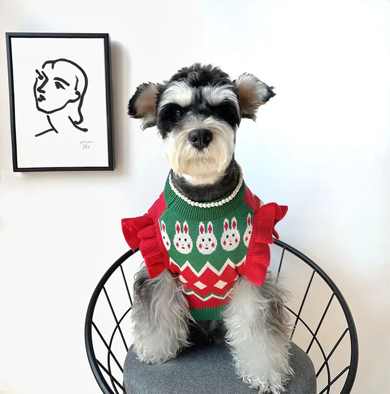 Pet Sweater Winter Warm Clothes Handmade Knit Dog Sweaters Fly Sleeve Dog Christmas Sweater Vest