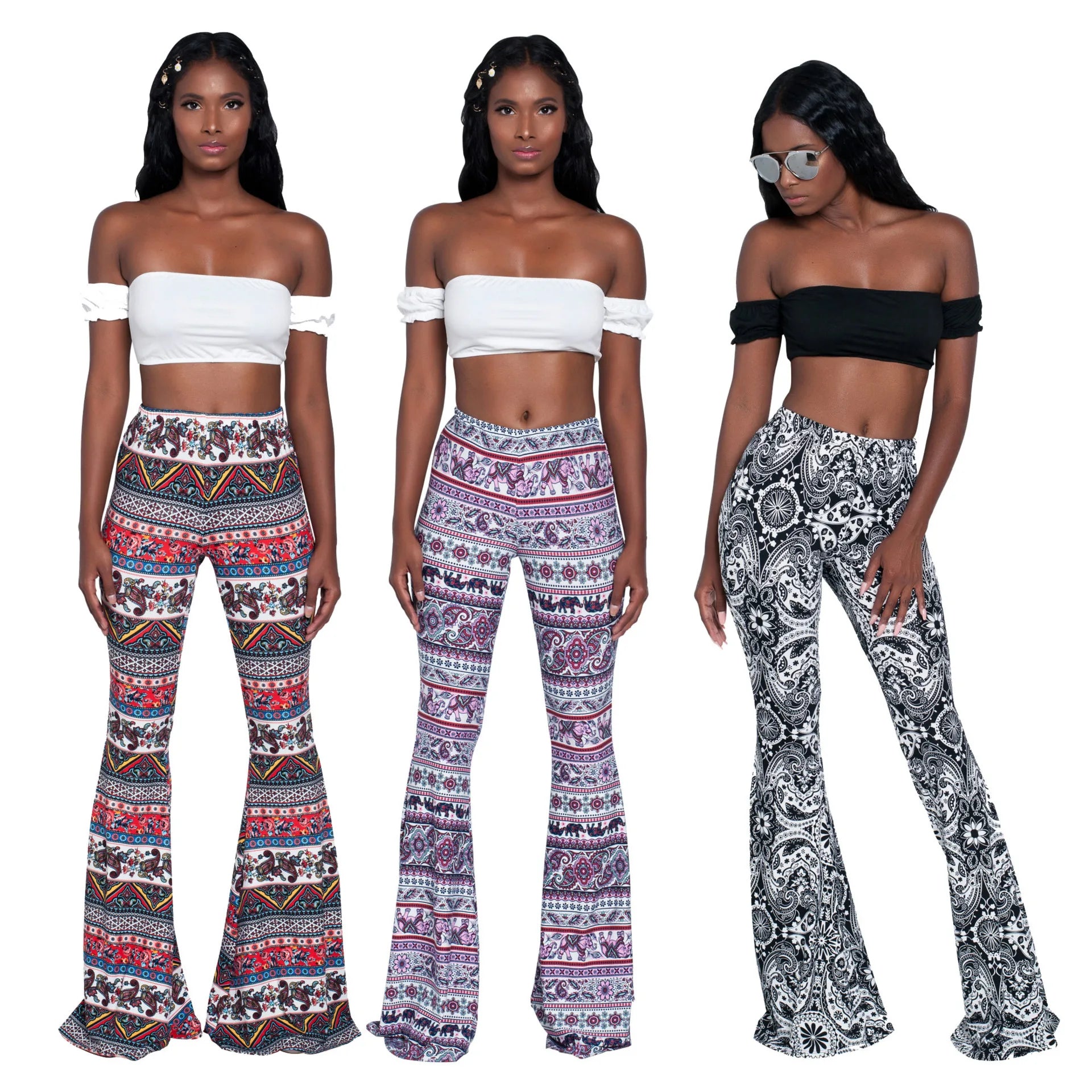 High Waist Vintage Ethnic Printed Palazzo Women Bell Bottom Flared Pants Long Legging for Yoga