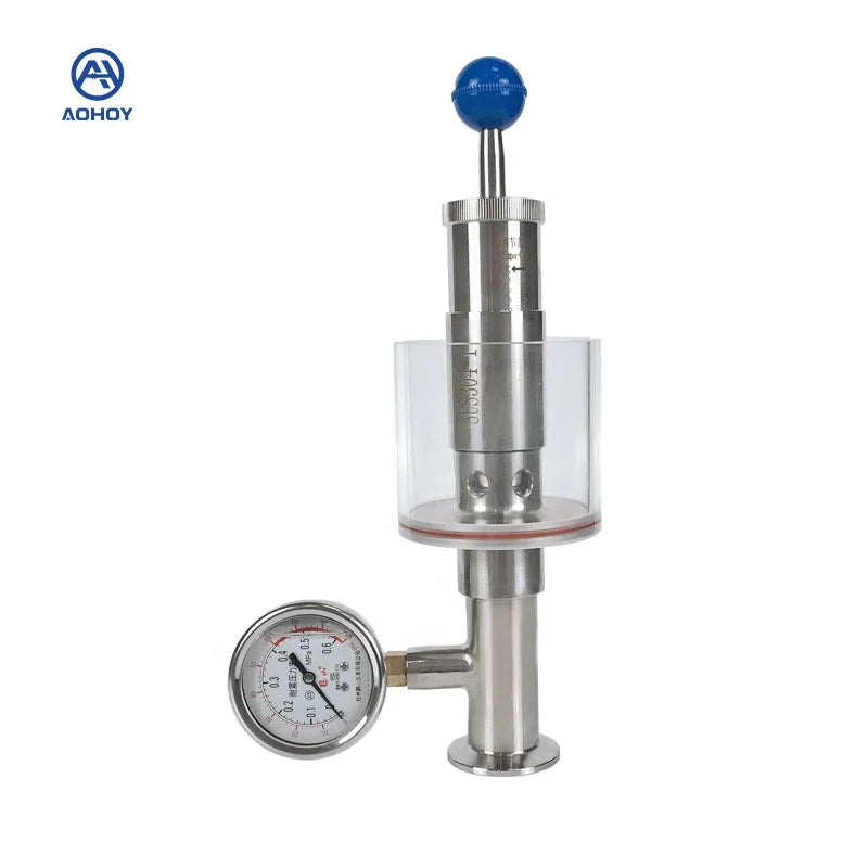 Aohoy Manual 304 316 Stainless Steel Spunding Valve with Gauge Safety Structure for Beer Brewery