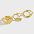 Simple Design Round Water Drop Open Adjustable 18K Gold Plated S925 Sterling Silver Smooth Rings for Women