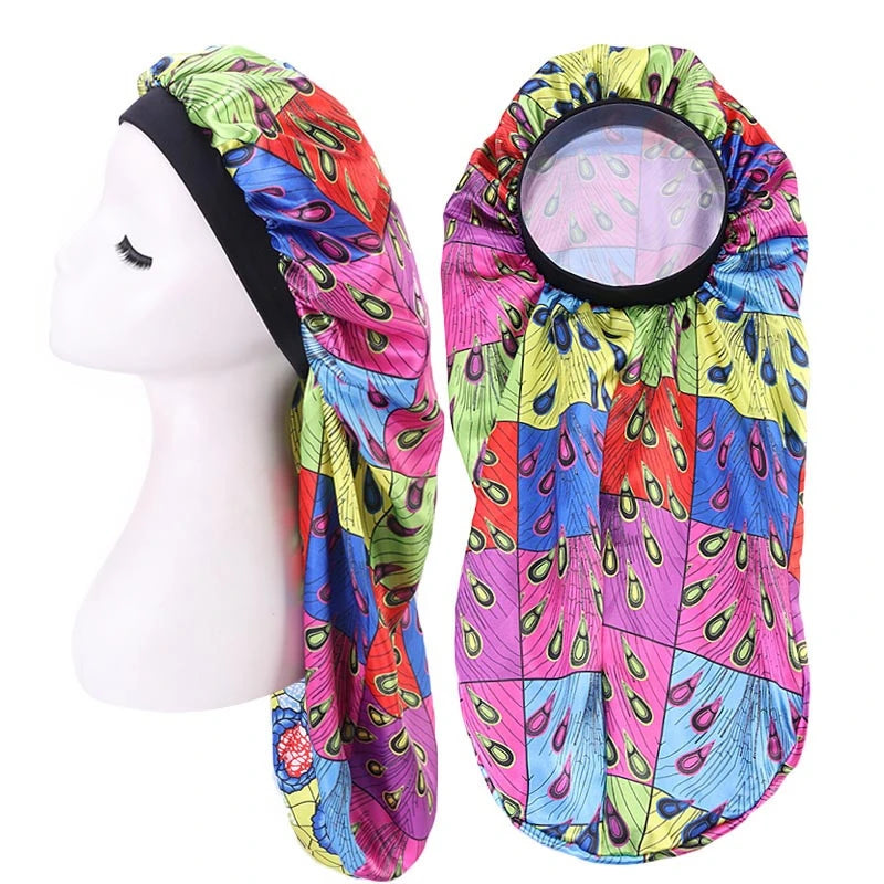 Custom Ankara Print Jumbo Size Long Hair Accessories 100% Cotton Handmade Bonnet Sleeping Cap Hair Extension Bundles Daily Use