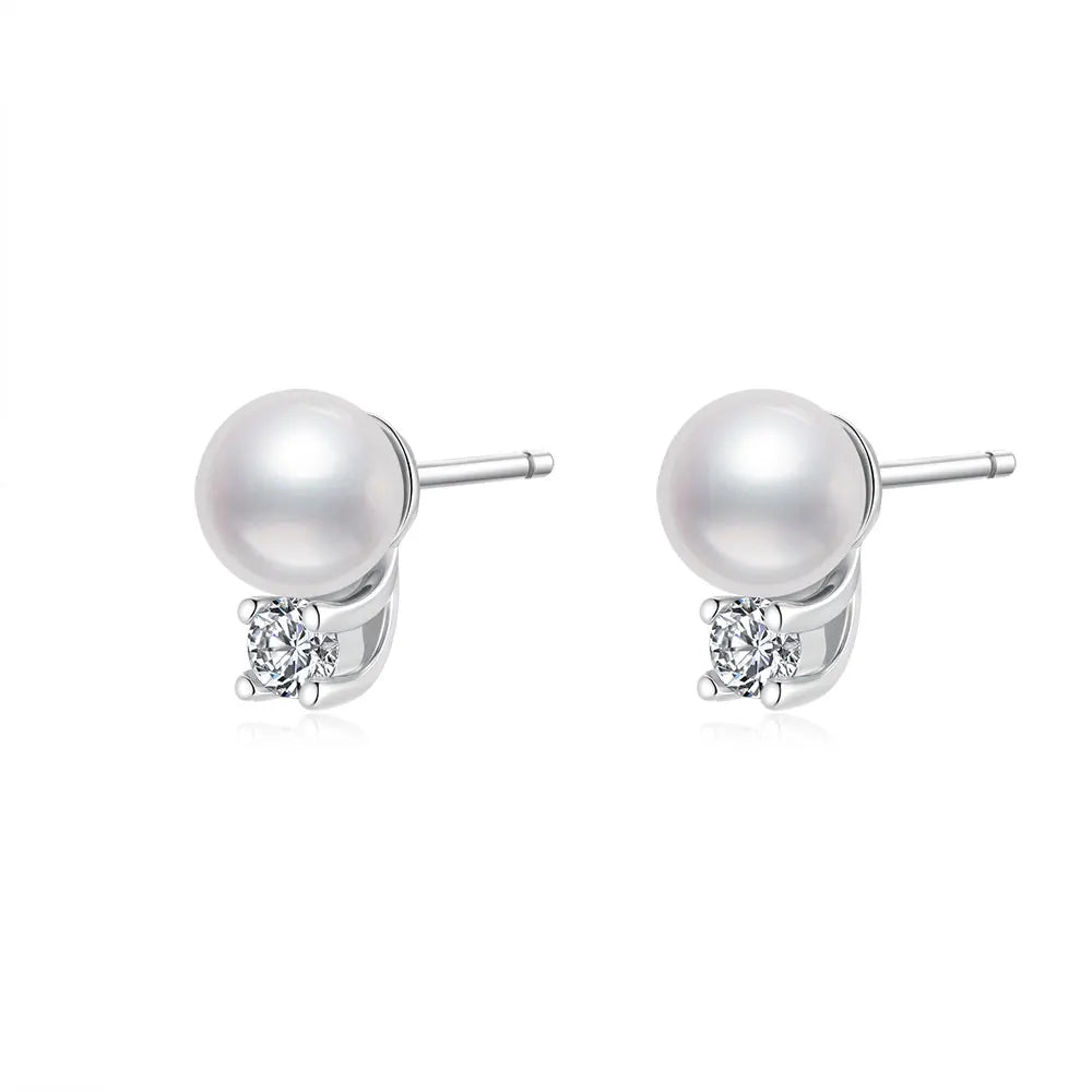 925 Sterling Silver Moissanite Chic Pearl Studs Earrings Rhodium Plated Jewelry for Women 4.5 Carat for Men Women