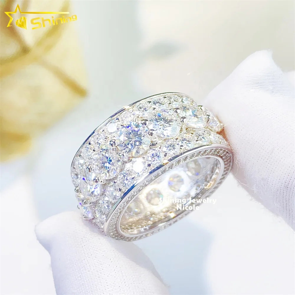 Ready to Ship Hip Hop Jewelry Diamond Band 925 Silver Moissanite Engagement Ring for Men
