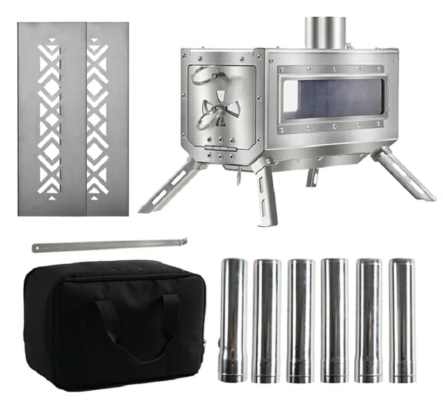 Portable Outdoor Tent Camping Wood Burning Stove with Titanium Pipe for Tent Cooking
