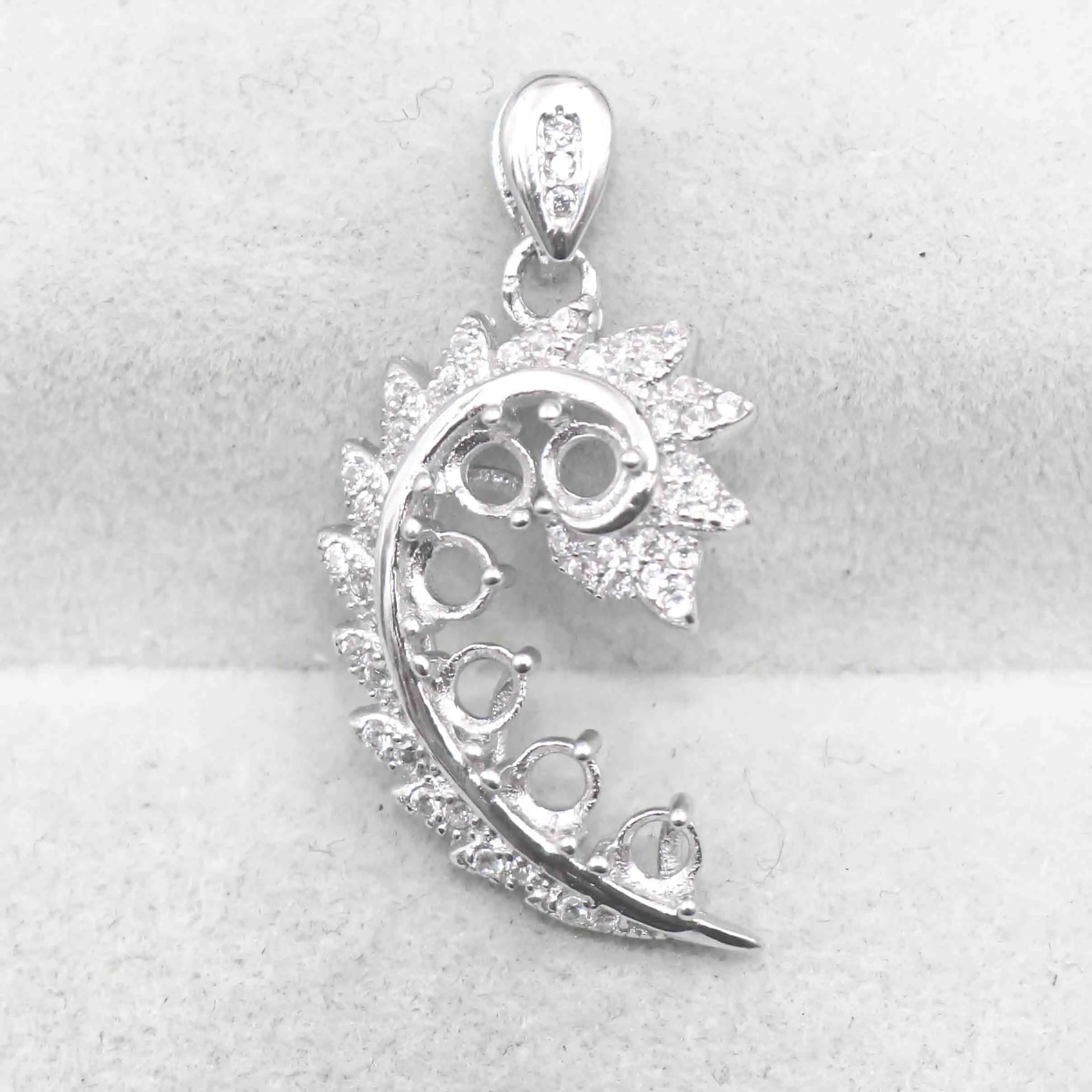 Sterling Silver 3*3mm Semi Mount Pendant Empty Frame Blank Support Setting S925 Base Holder Without Center Stone for DIY Inlay