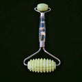 HY Double roller flower handle facial slimming face skin care natural jade xiuyan spiky massage roller