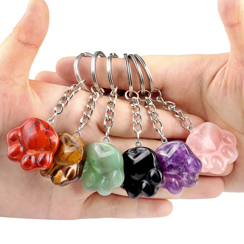 Quartz Carved Animal Figurine Handmade Keychain with Healing Crystal Jewelry Gift Keyring