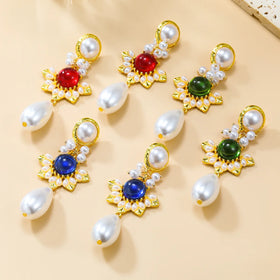 2024 Retro Gold Plated Pearl Resin Earrings Women Jewelry Faux Baroque Pearl Dangle Earrings for Party