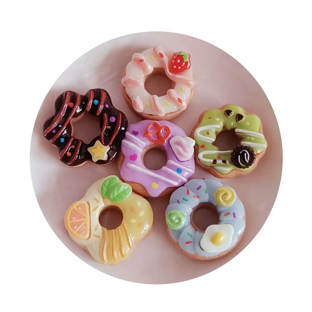 100Pcs Kawaii Simulation Miniature Fruit Donuts Resin Flat Back Donut Cabochon for Deco Parts Crafts  DIY Scrapbooking