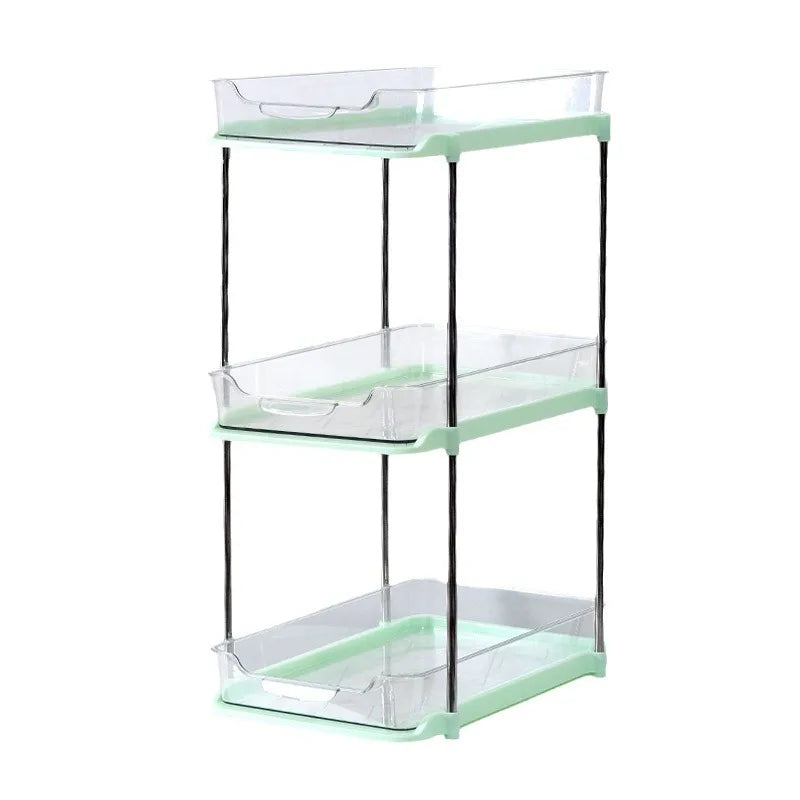 2-Tier Transparent Plastic Home Kitchen Accessory Organizer Multi-Purpose under Sink Storage with Dividers