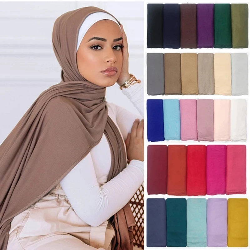Premium Big Size 80*180CM Muslim Woman Cotton Jersey Hijab Scarf Stretch Soft Plain Jersey Hijab Shawl