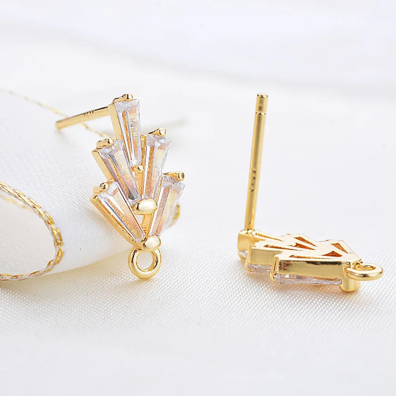 Fine Jewelry S925 Sterling Sliver Pin Gold Plated Zircon Crystal Stud with Loop CZ Pave Zircon Wheat Ear Stud