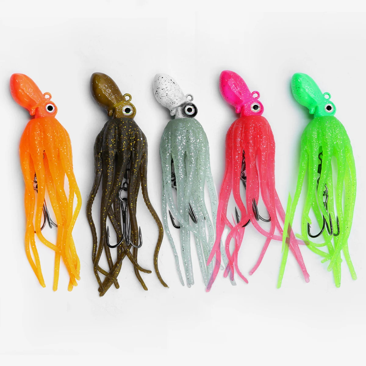 18Cm 150g 3D Eyes Lead Jig Head Octopus Fishing Glow Soft Lures TPE Skirt With Treble Hooks for Saltwater Trolling Fishing