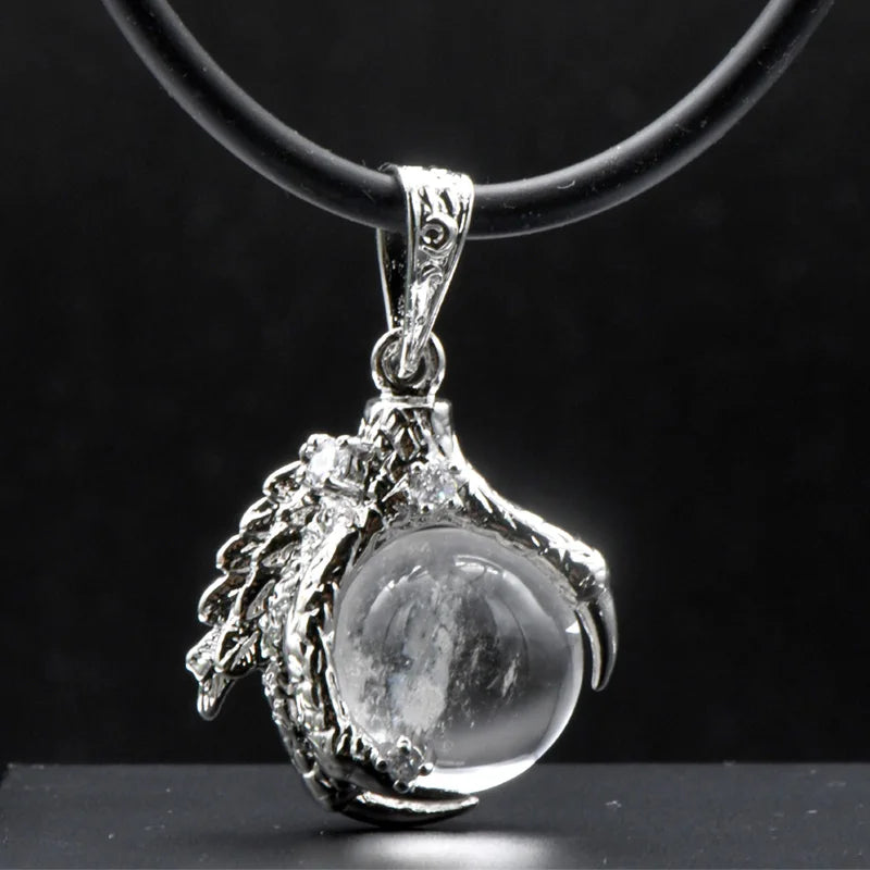 Natural Clear Raw Crystal With Silver Plating Eagle Dragon Claw Pendants for Unisex Jewelry Making Findings