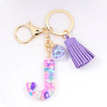 Fashion Tassel Keychains Acrylic 26 Resin Initial Letter Pendant Keychain for Sale 2021