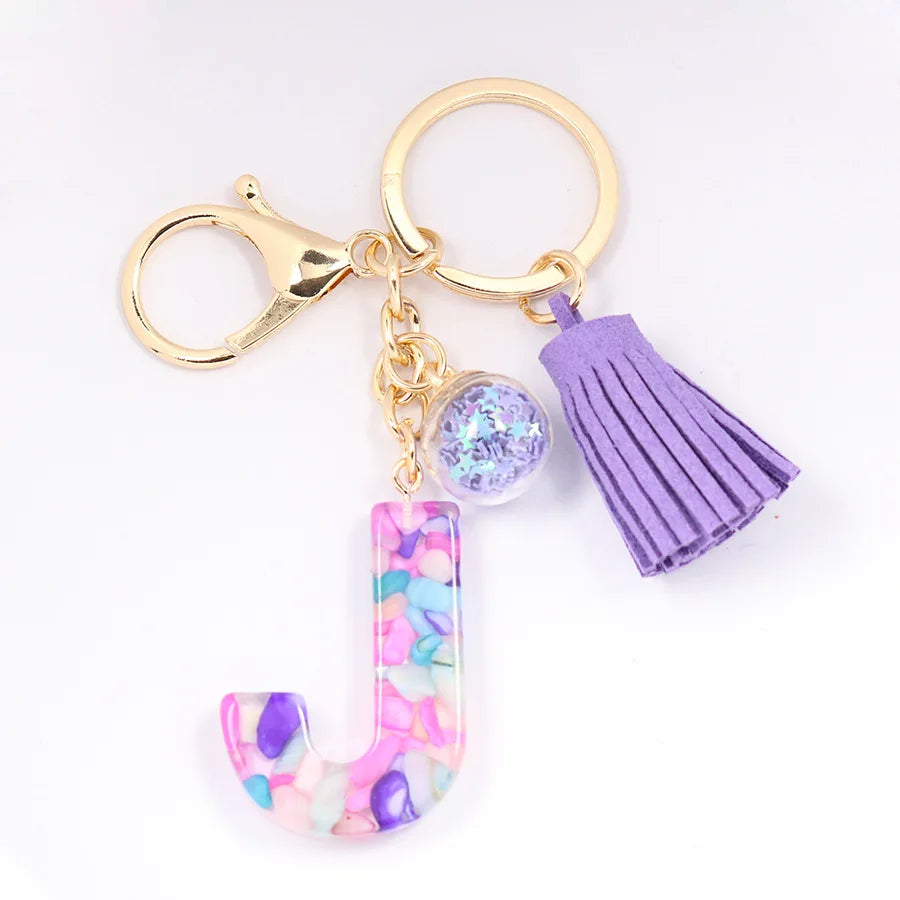 Fashion Tassel Keychains Acrylic 26 Resin Initial Letter Pendant Keychain for Sale 2021