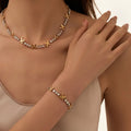 Delicate Women Accessories Luxury Sparkling Waterproof Non Tarnish Stainless Steel XO Zircon Gold Bracelets Necklace Jewelry Set