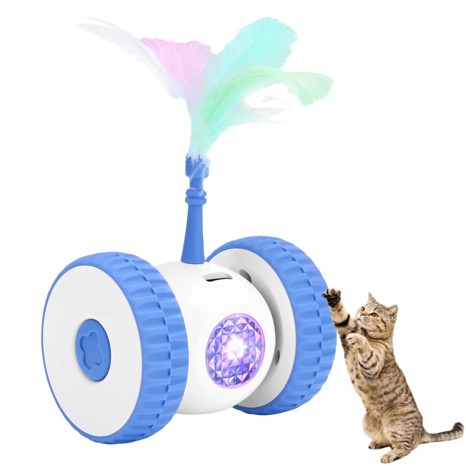 Pet Cat Toy Modern Two-Wheeled Shiny Feather Cat Car Indoor Silent Electric Luminous Interactive Play Movement Pet Toy Cat Toy