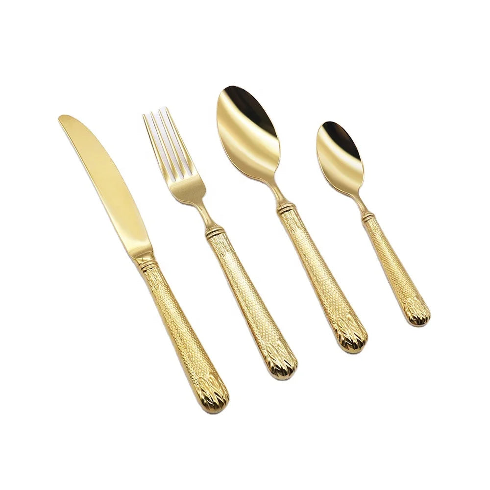 304ss High Grade Quality Royal Mirror Gold Plated Gleaning Shape Stainless Steel Cutlery Set