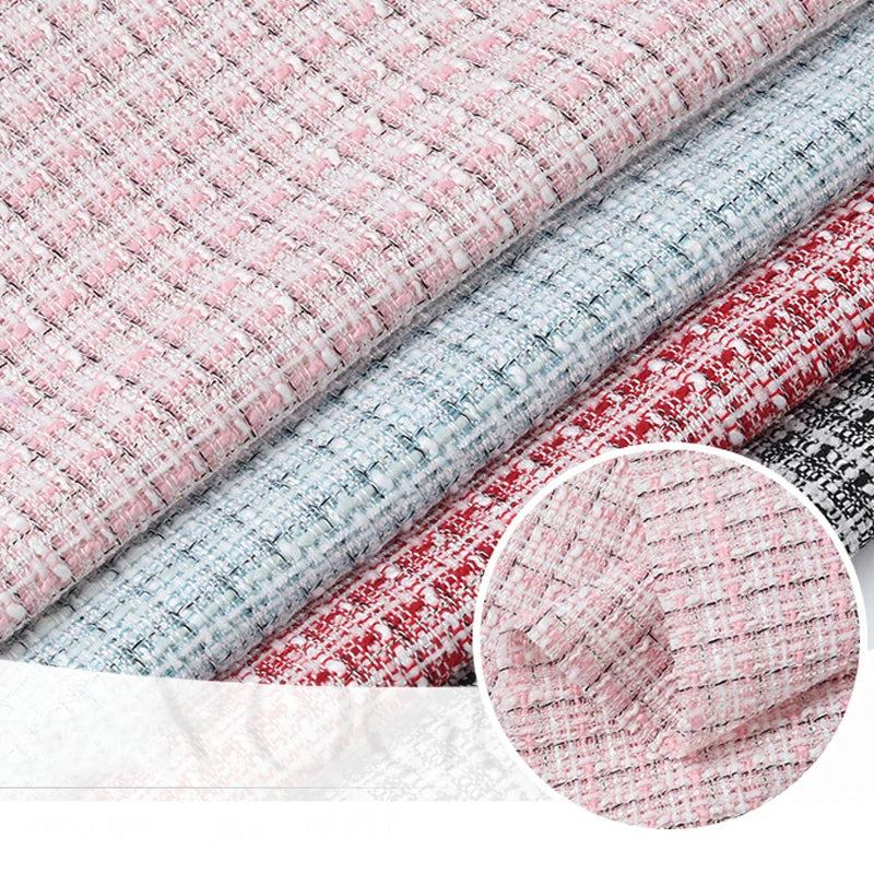 Hot Selling pink Tweed Fabric pink Wool Check Fabric Jacquard Tweed Fabric for Clothing