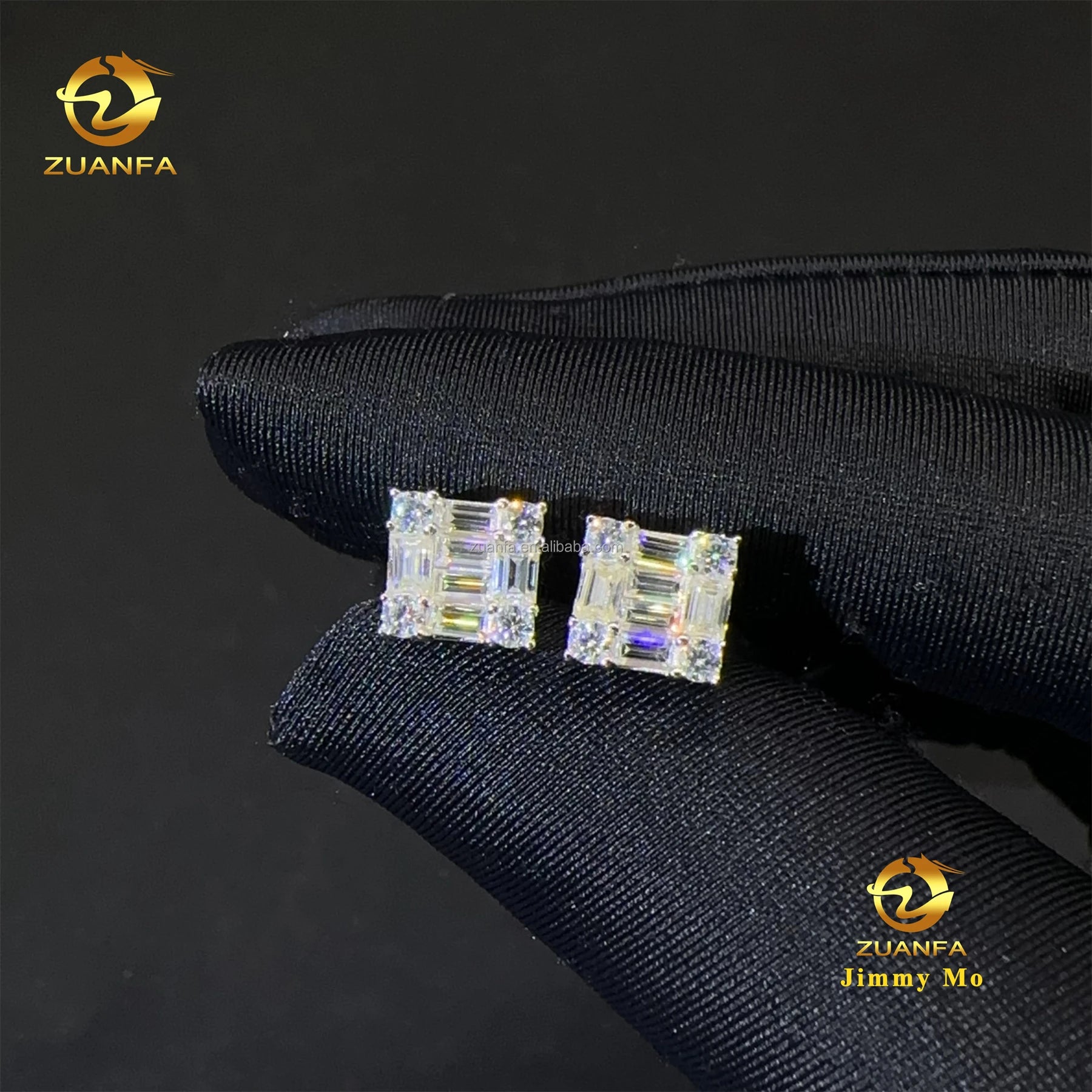 Best Selling Stock Iced Out Man Stud Earrings Baguette Moissanite Diamond Screw Back Setting Hip Hop Stud Earring 925 Silver