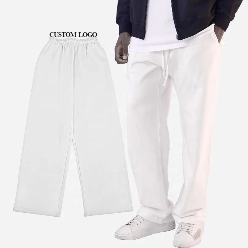 Custom 350gsm Heavyweight Cotton Men Solid Color Straight Sweatpants Puff Print Straight Leg Sweatpants for Men