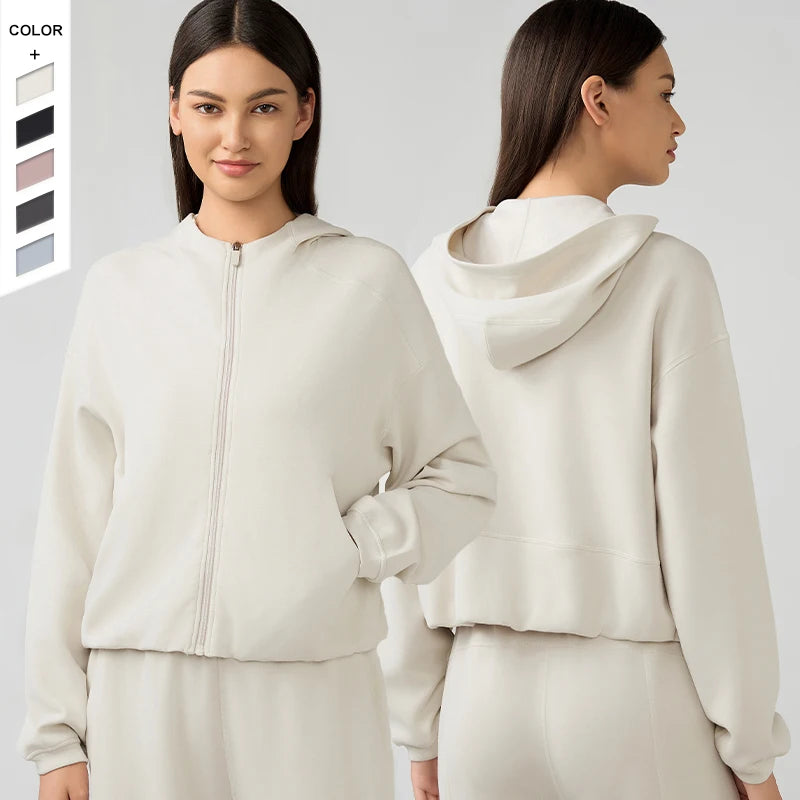 Autumn  Winter Skin Friendly Women's Hoodie Double-sided Pockets Yoga Loose Fitting Hoded Sports Women's Hoodie