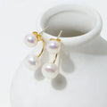 Elegant Double Pearl Beads 18K Gold Plated Studs Natural Freshwater White Pearl Earring for Women