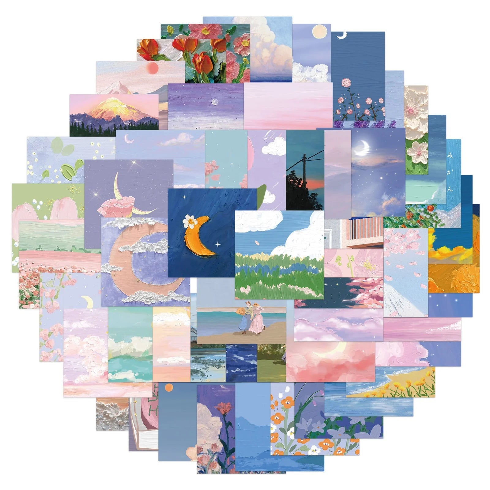 50Pcs Art Fresh Painting Scenery Girl Washi Label Poster Sticker for Notebook Luggage Laptop Waterproof DIY Decor Stickers