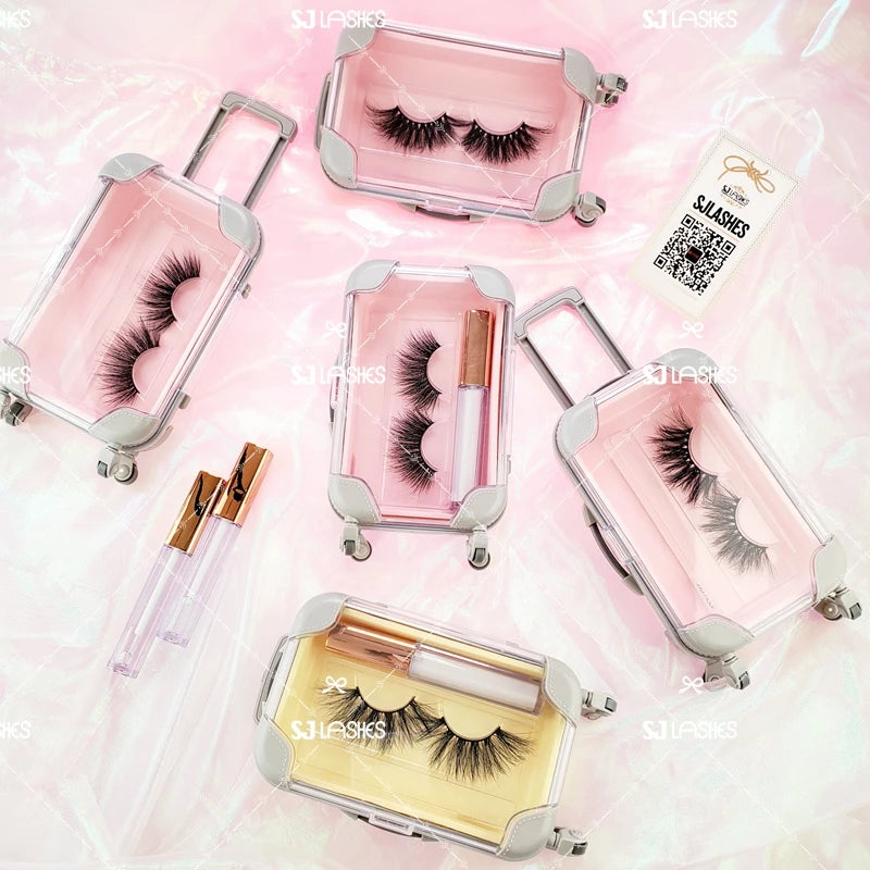 Cute Packaging Mini Suitcase Lash Strips Eyelashes Box Packaging for Fluffy Eyelashes