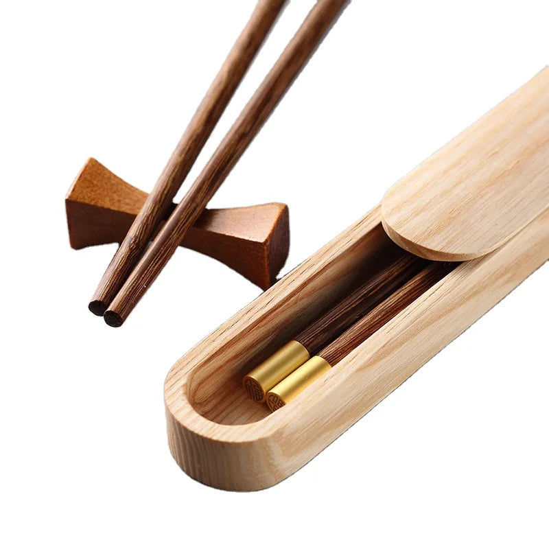 Wholesale Portable Luxury Chopsticks Case Japanese Solid Wooden Reusable Disposable Chopsticks Drawer Box Students Takeaway Bulk