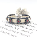 Ethnic Style Jewelry Handmade Vintage Metal Rivet Fabric Embroidery Letter Woven Tassel Bracelet for Men Women