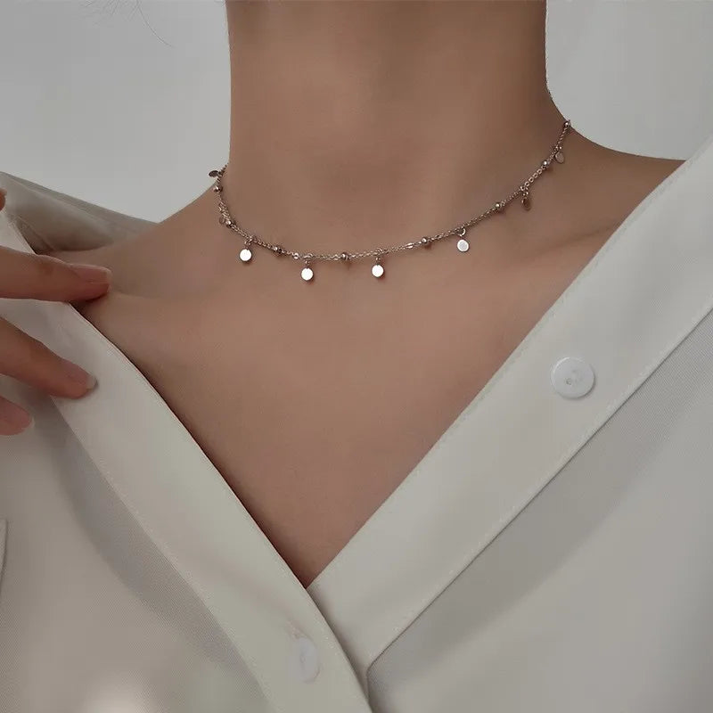 S925 Sterling Silver Bead Necklace Female Bead Disc Tassel Chain Choker Necklace Fine Jewelry Necklaces for Women Wholesale
