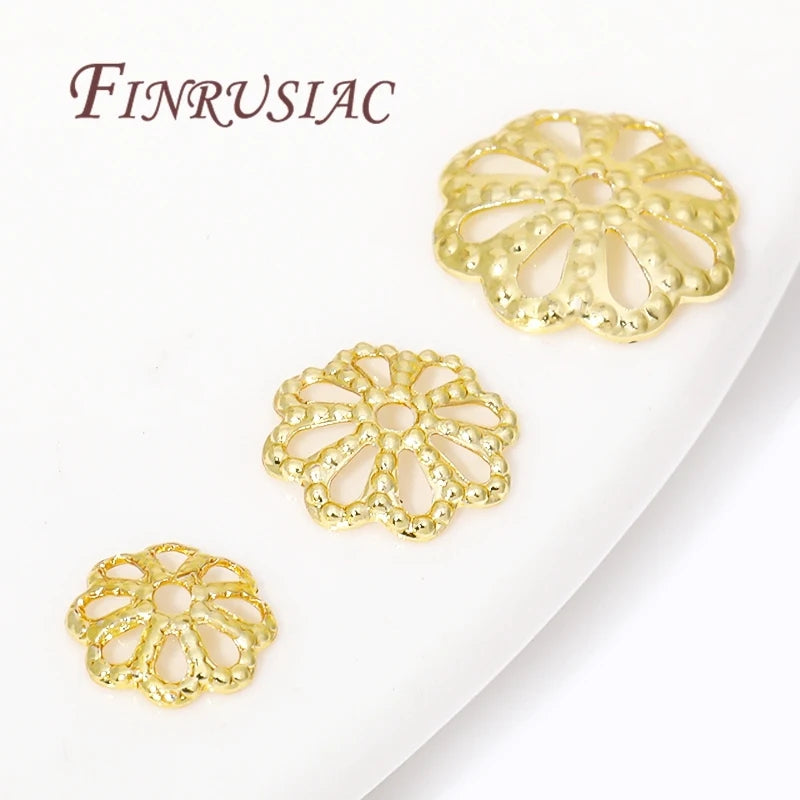 50Pcs 14K/18K Gold Plated Filigree Beads Caps Supplies for JewelryBrass Bead Caps FindingsDIY Necklace/Bracelet Accessories
