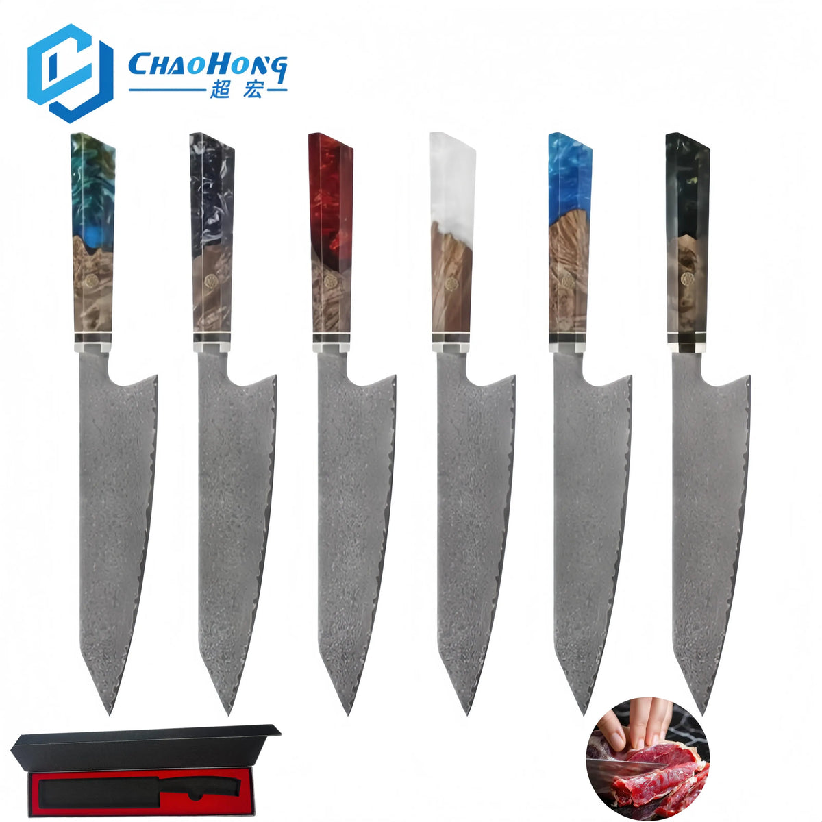 Japanese Handmade Damascus Kitchen Cleaver Set VG10 Steel Resin Stainless Wood Bone Handle Sharp Chopping Chefs Butchers Knife MegaBDM