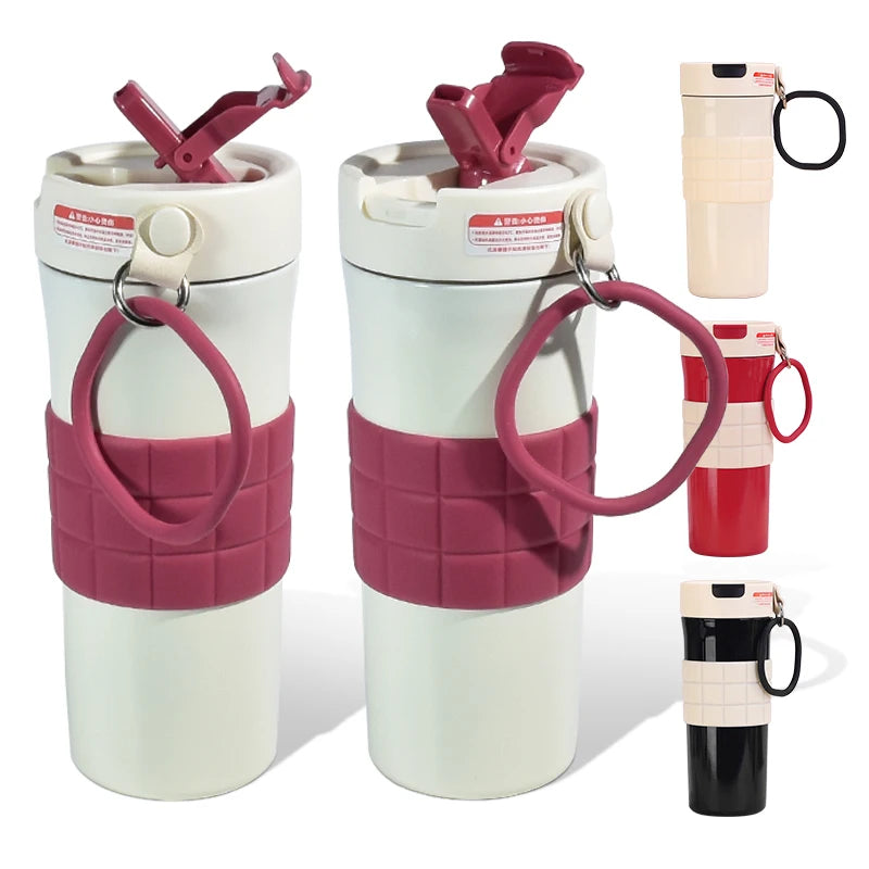 In Stock 20oz/600ml Double-Walled Stainless Steel Students Teens Travel Tumbler with Rope New Design with Straws
