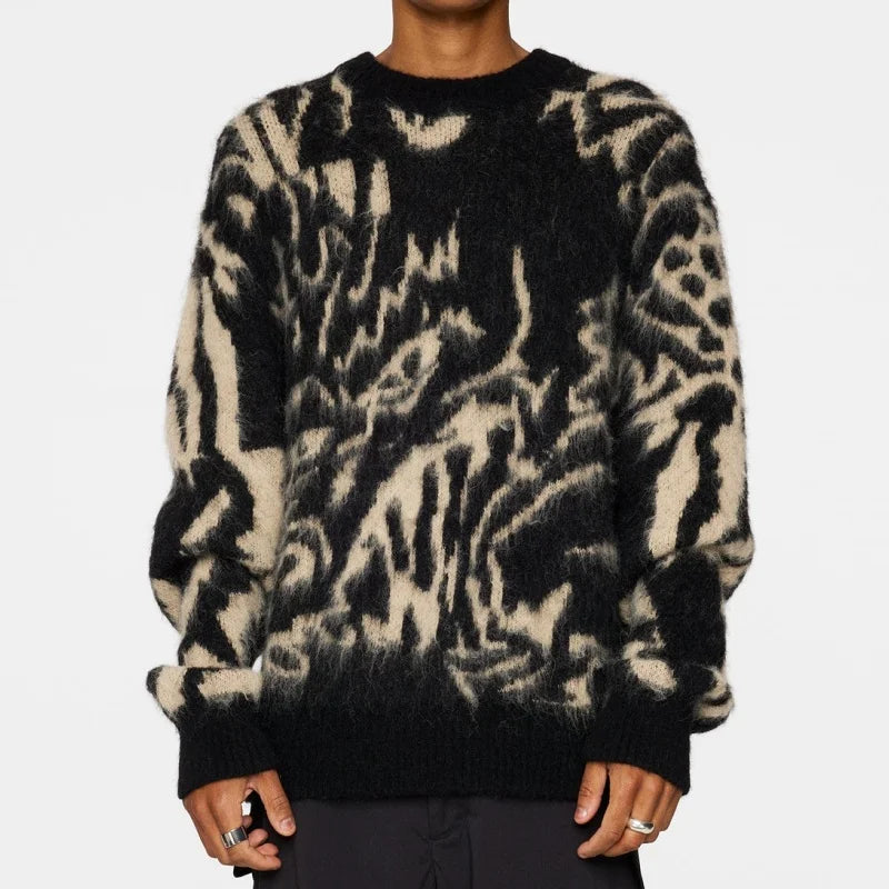 2025 Custom OEM & ODM Luxury Designer Alpaca Wool Brushed Knitted Pullover for Men Jacquard Sweater Front Logo for Winter Wear