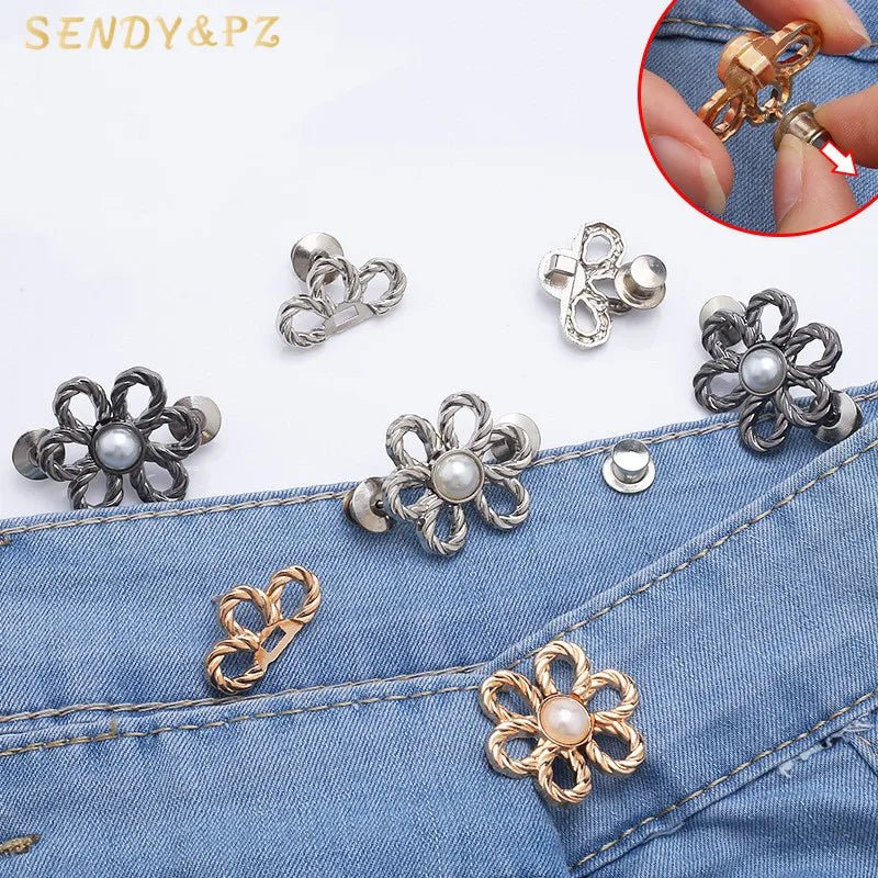 Hight Quality Adjustable Flower Alloy Brooch Jean No Sewing Detachable Tighten Pant Waist Button Women Brooch