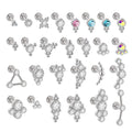 Stainless Steel CZ Gem Labret Lip Bar Screw Fit Top 16G Crystal Ear Cartilage Tragus Helix Piercing Jewelry Wedding Moon Shape
