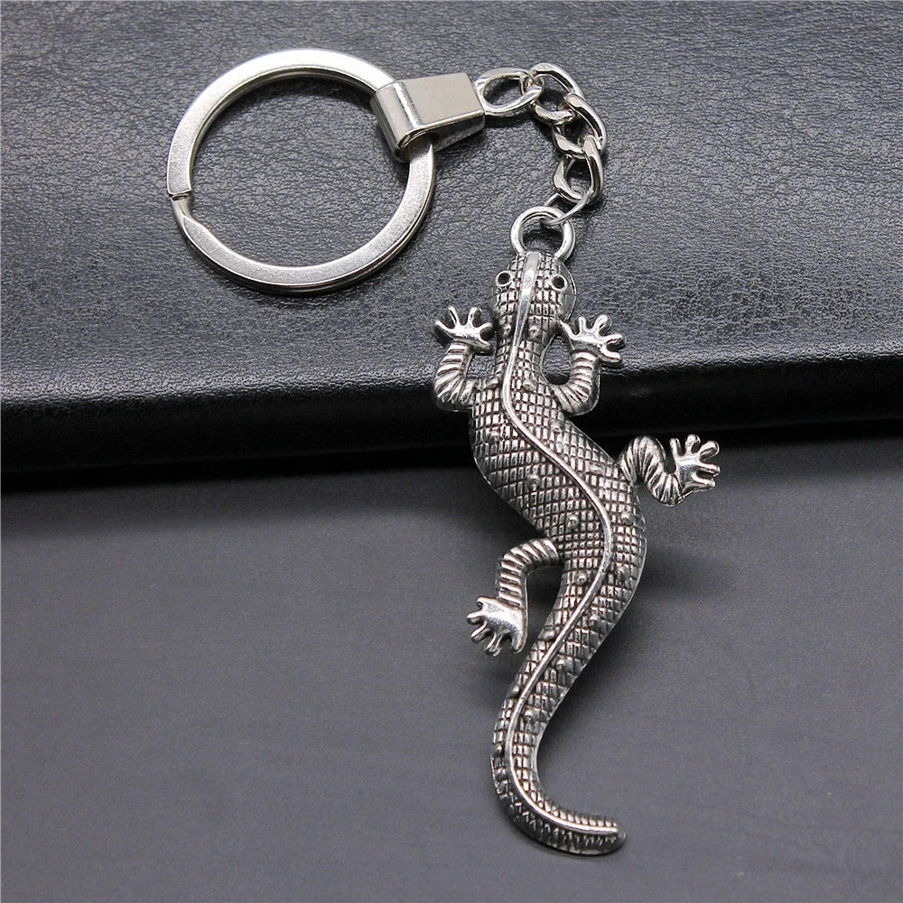 WYSIWYG 71x30mm Antique Silver Plated Antique Bronze Plated Zinc Alloy Gecko Lizard Keychain Accessories P2-ABD-C11070