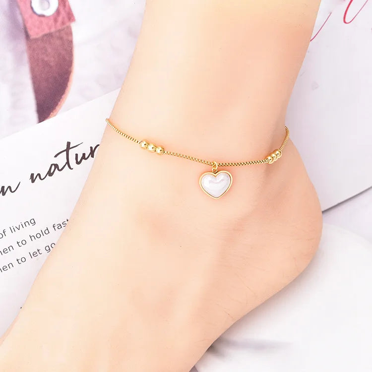 Fesciory Women Heart Anklet Adjustable Stainless Steel Zircon Ankle Bracelet for Women Foot Chain Jewelry