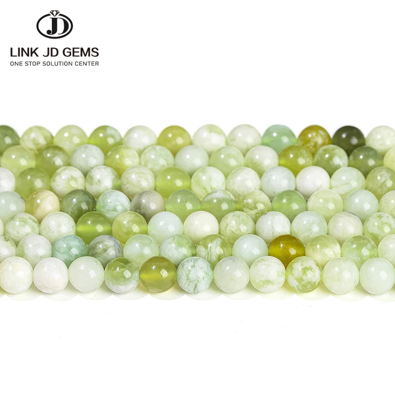 JD 10mm Round Green Serpentine Gemstone Beads Natural Light Green Jade Loose Spacer Beads for Jewelry Making